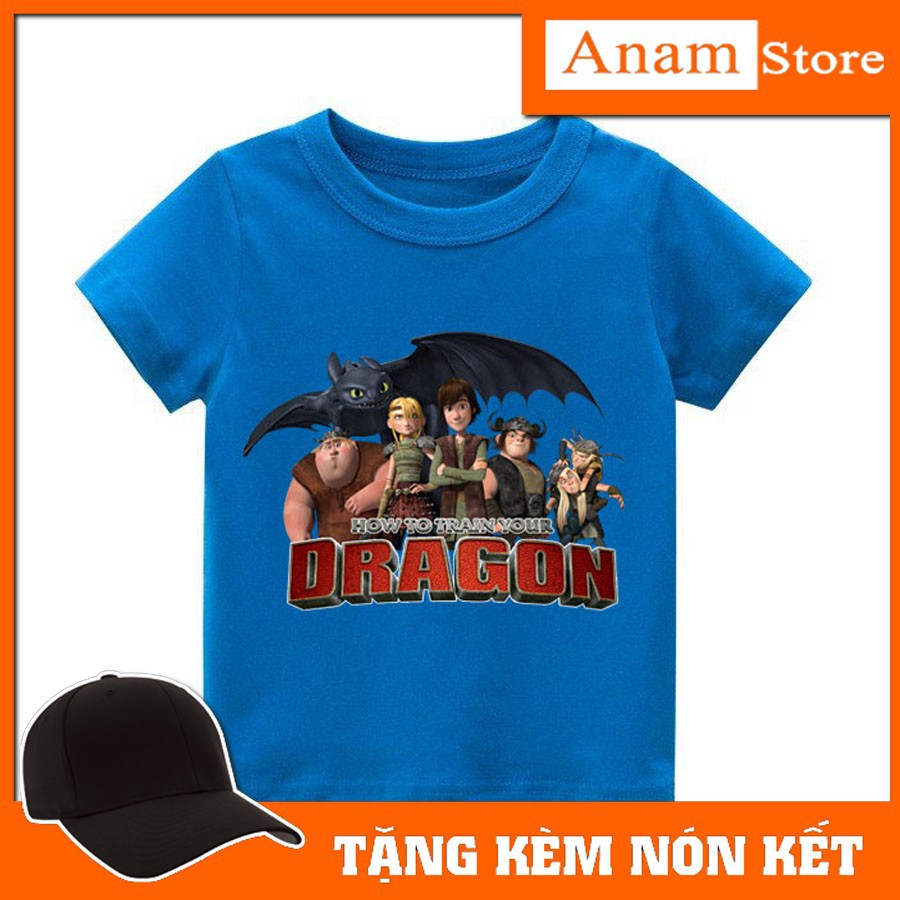 Áo thun trẻ em nhiều màu Bí Kíp Luyện Rồng, Tặng kèm nón kết, có size người lớn, Anam Store