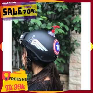 (HOT TREND) Mũ bảo hiểm 1/2 CAPTION Captain american +KÍNH PHI CÔNG+CHONG CHÓNG