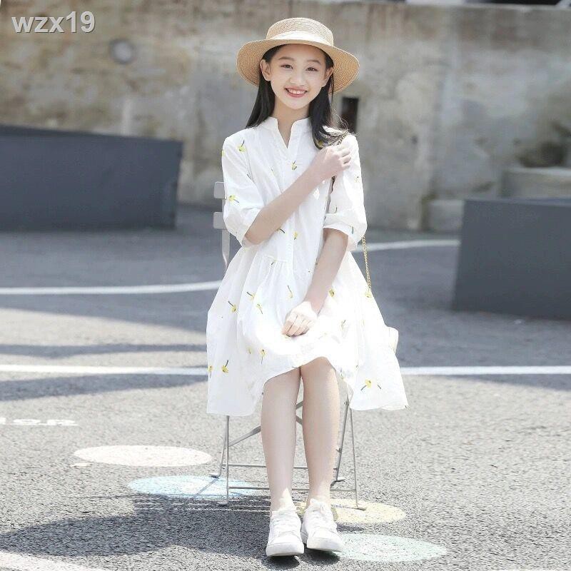 ﹍❀Girls Summer Short Sleeve Dress Little Girl Váy chữ A trẻ em Hàn Quốc mùa hè Big Boy Princess Kiểu Tây