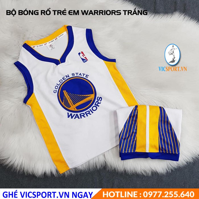 Bộ Quần Áo Bóng Rổ Trẻ Em WARRIORS Màu Trắng - Vicsportvn