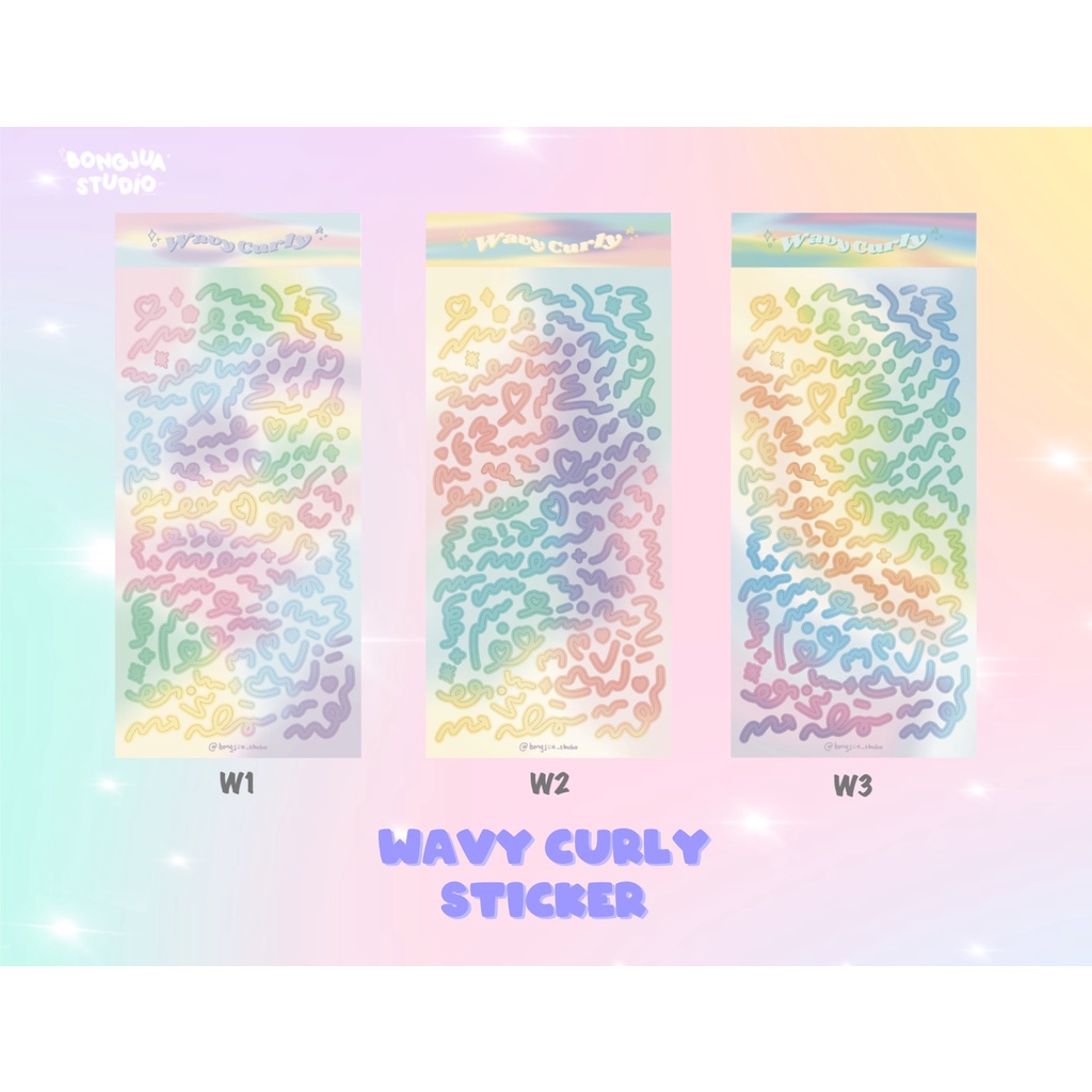 Bongjua | Wavy Curly Stickers - nhãn dán ruy băng, trang trí