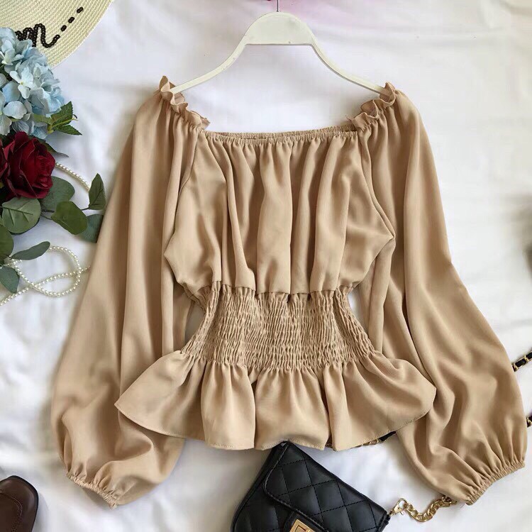 Áo Von Bẹt Vai Tay Phồng Phối Bo Eo Bánh Bèo TTS0358