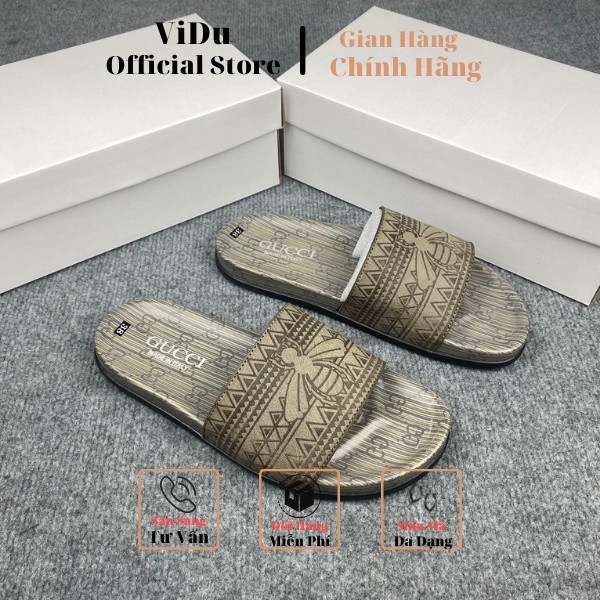 Dép nam quai ngang GUCCI ViDu 21154 mẫu mới họa tiết khắc laze hình con ong cực nét, đế phun đi êm chân