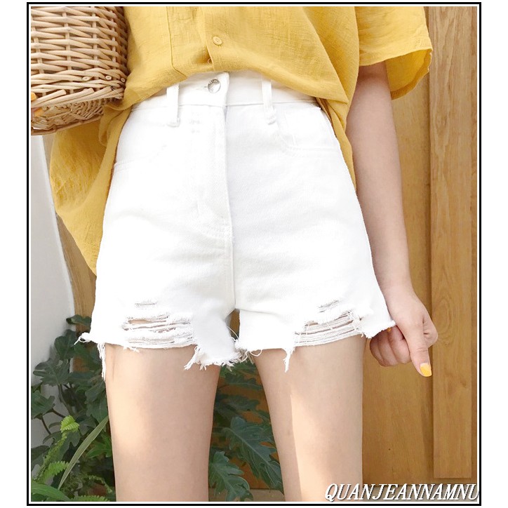 Quần short jean nữ TRẮNG RÁCH TUA LAI - mẫu mới V@0-3