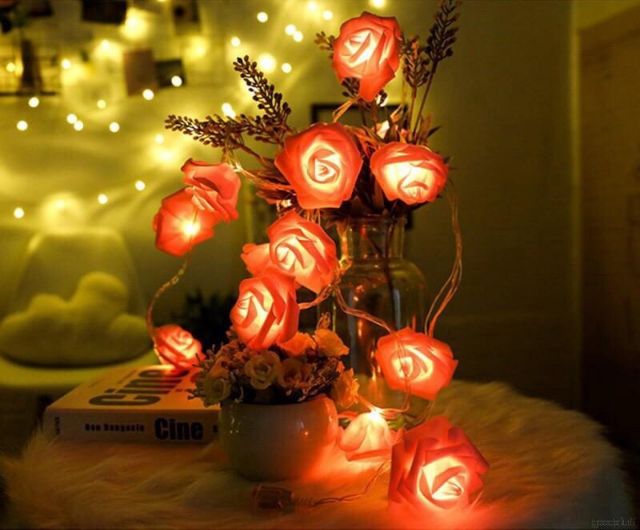 • HCM •Dây Đèn LED Hoa Hồng 10/20/30/50 Bóng Trang Trí Lãng Mạn