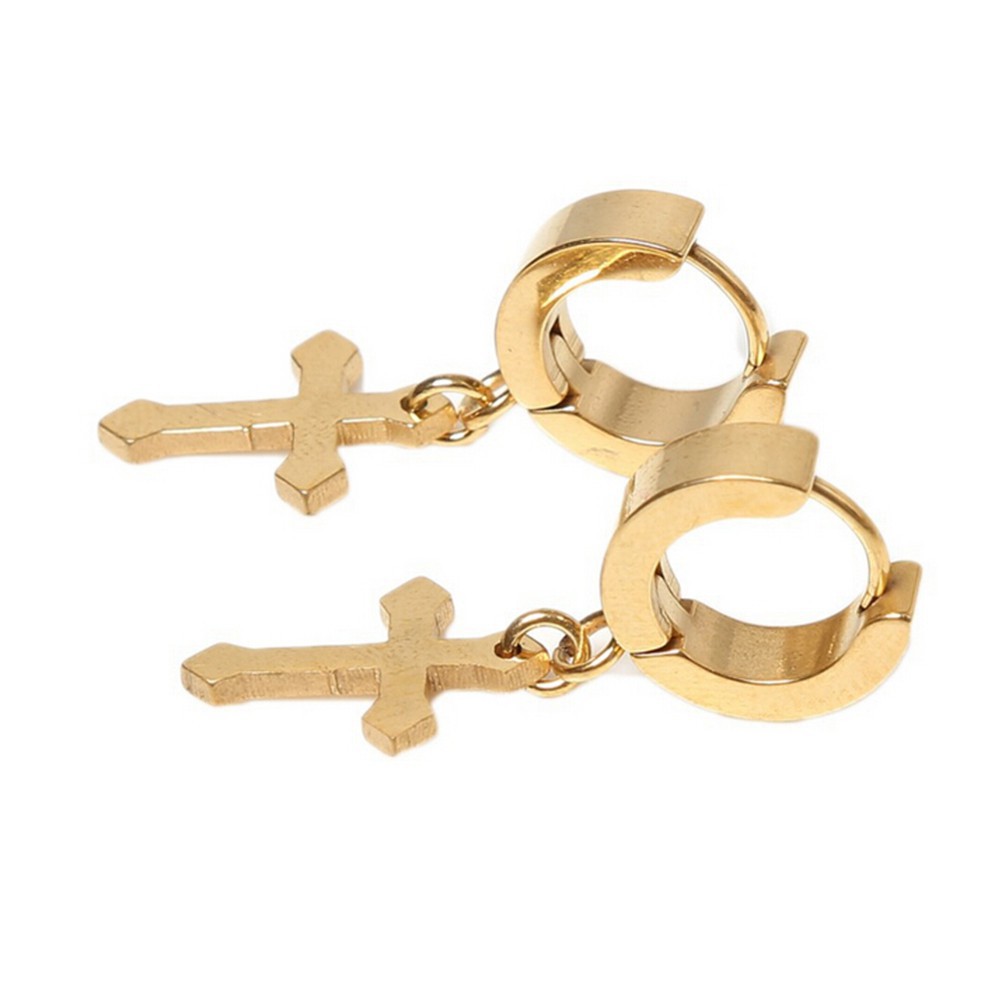 Khuyên tai hình thánh giá bằng thép titanium kích thước 4 * 9cm