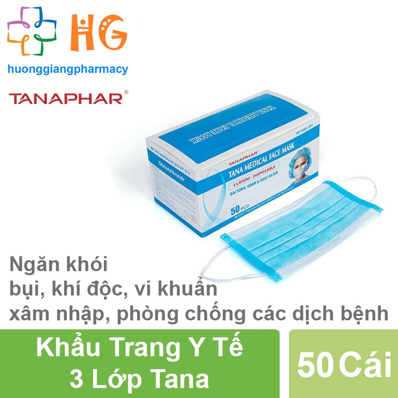 Khẩu trang y tế 3 lớp Tana (Hộp 20 và 50 cái)