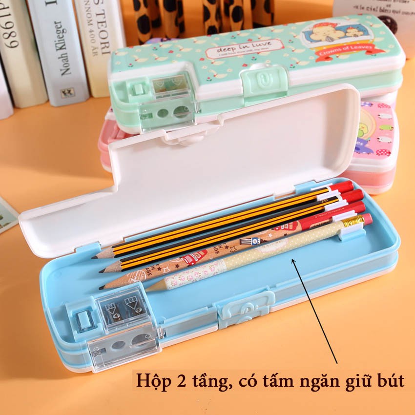 Hộp bút học sinh NS16 đẹp, dễ thương, 2 tầng có 2 đầu gọt bút tiện lợi (hàng nhập khẩu)