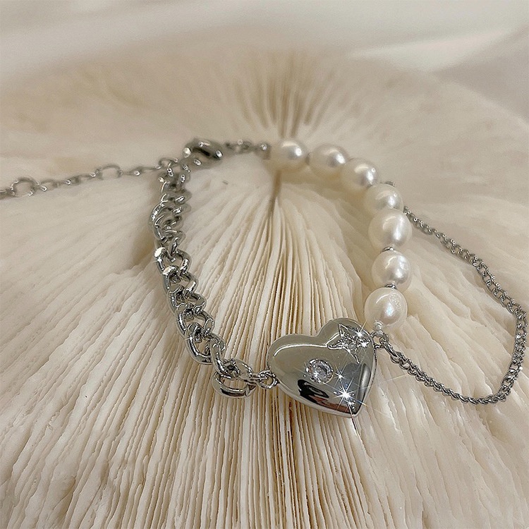 Vòng tay 19A1315 ngọc trai phối hình trái tim thiết kế đơn giản thời trang Hàn Quốc độc đáo dễ phối đồ