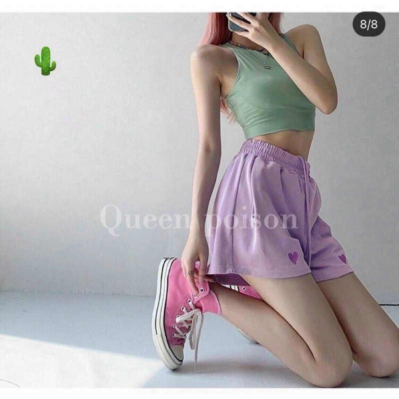 Quần đùi thun thêu tim, quần shorts thun - Z8P