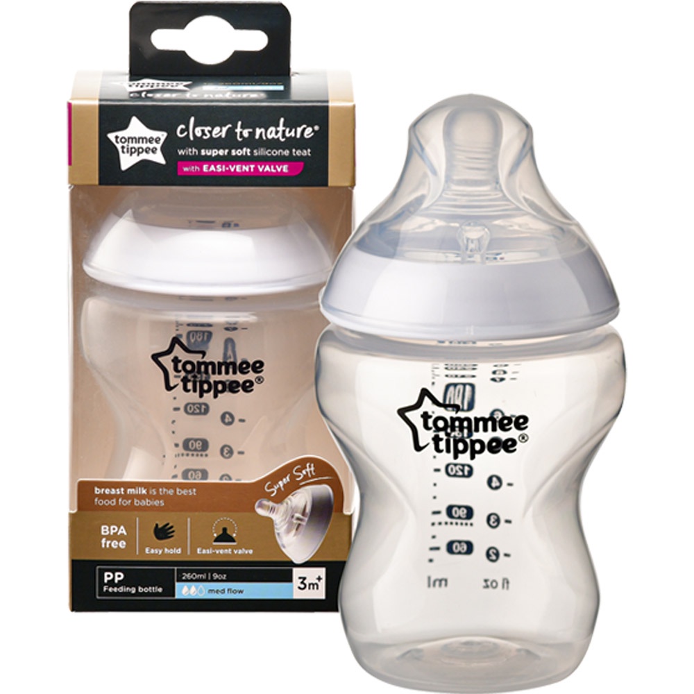 COMBO Bình sữa ty siêu mềm tự nhiên Tommee Tippee Closer to Nature 260ml & Núm ty silicon thay thế 6M+