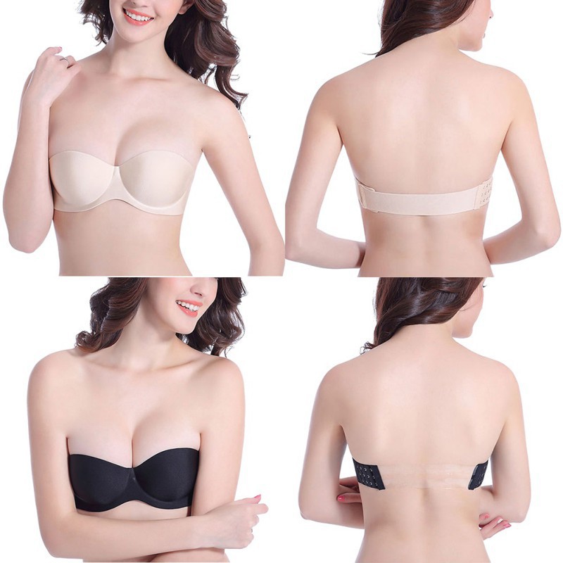 Women One-piece Strapless Gathered Seamless Bras Underwear Push-Up Bra