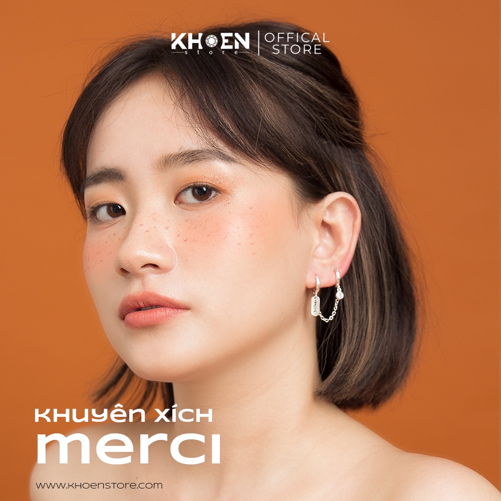 Khuyên tai  Khuyên xích Merci  - xi bạc 925