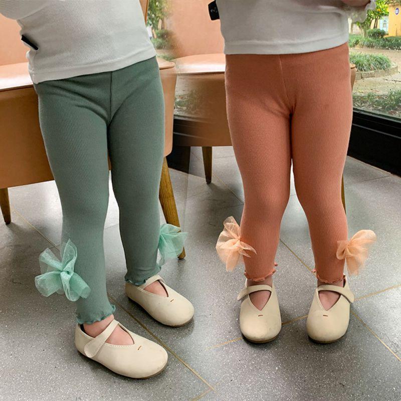 Quần Legging Đính Nơ Màu Trơn Cho Bé Gái