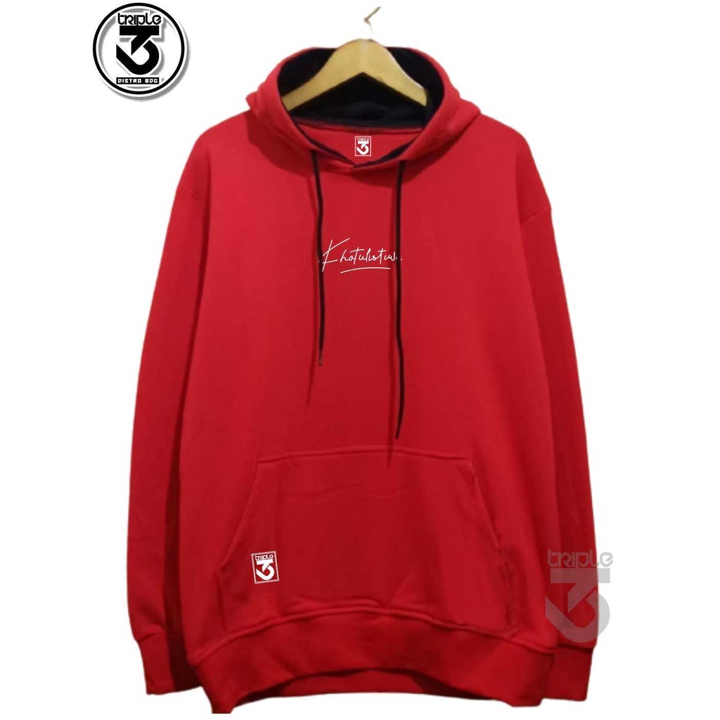 Áo khoác hoodie phối khóa kéo màu đỏ KHATULISTIWA 05 333distro cao cấp cho nam nữ