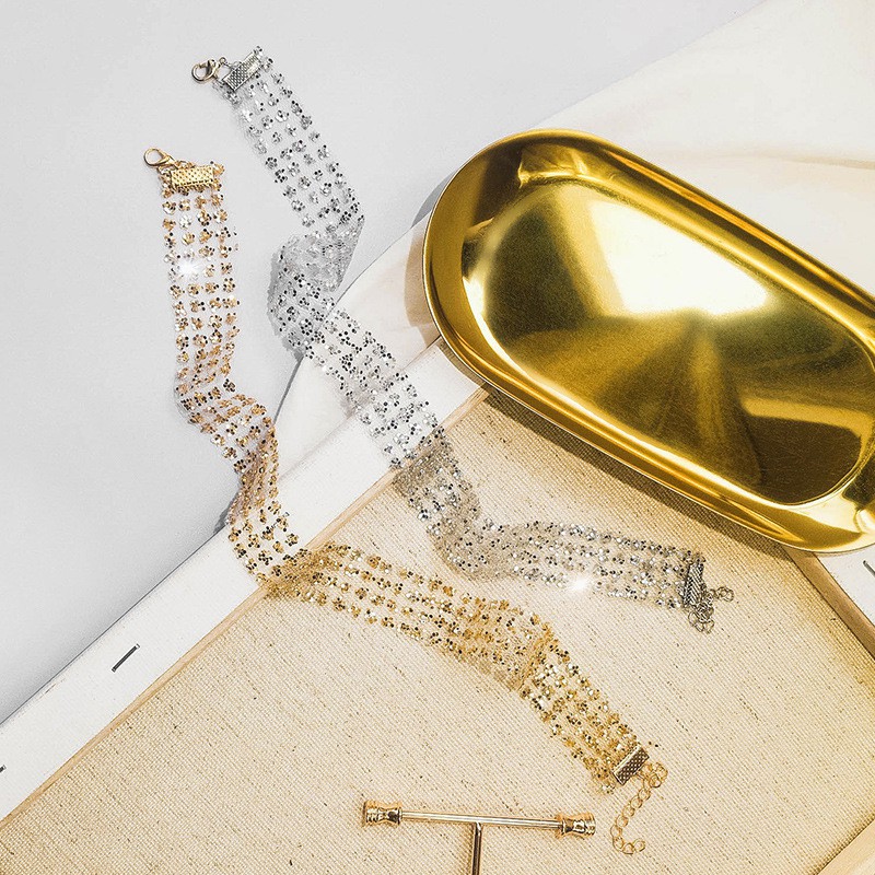 Thời trang vàng sequined bạc Colar Choker Necklace