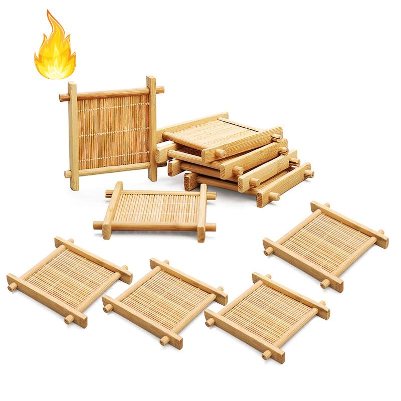 Set 10 Đế Lót Ly Trà / Cà Phê Bằng Tre Hình Vuông Tiện Dụng