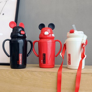 HCM - Bình giữ nhiệt Mickey SuperKid hàng cao cấp inox 316 có tay cầm và dây đeo 350ml