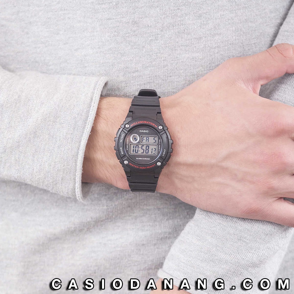 Đồng hồ nam dây nhựa Casio chính hãng Anh Khuê W-216H-1AVDF (43mm)