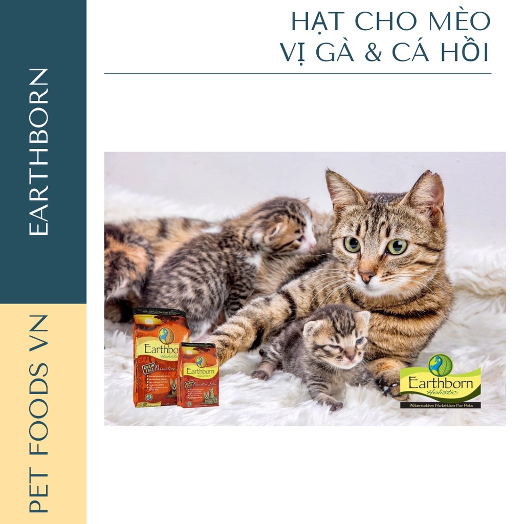 Hạt cho mèo EARTHBORN Primitive Feline 6kg vị Gà, Cá Hồi &amp; Cá Trích