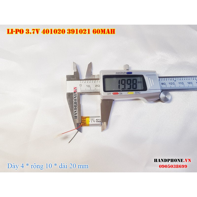 Pin Li-Po 3.7V 60mAh 401020 391019 (Lithium Polymer) cho tai nghe Bluetooth, định vị GPS, máy ghi âm
