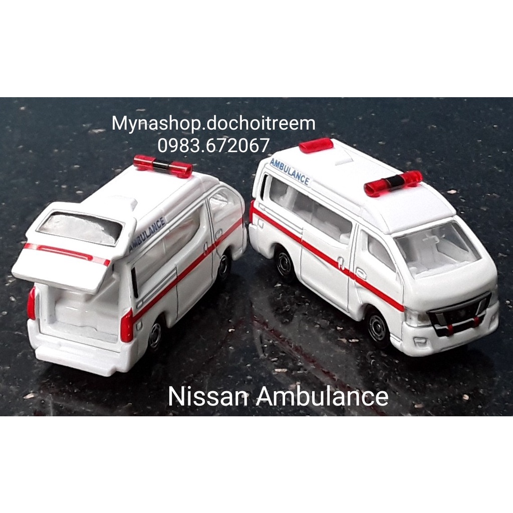 Đồ chơi mô hình tĩnh xe tomica không hộp, Nissan Ambulance, xe cấp cứu