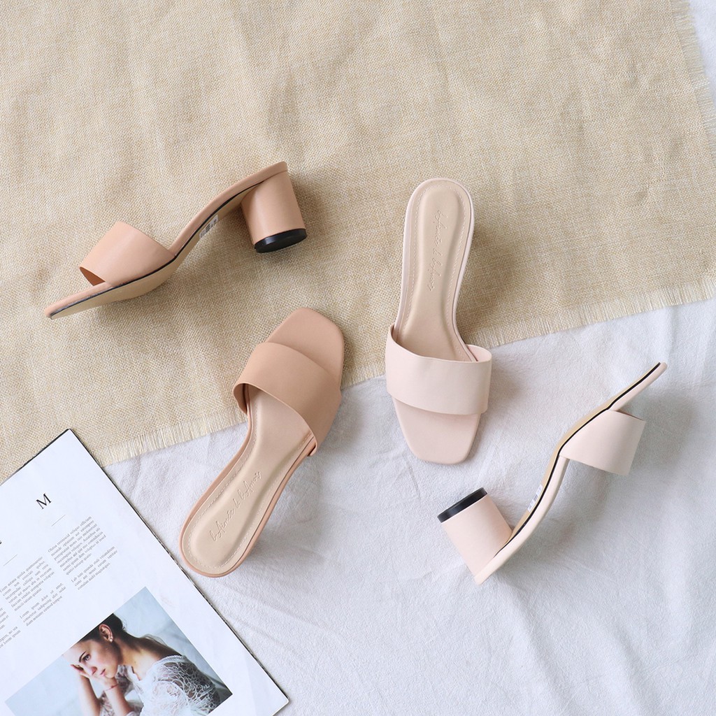Dép cao gót nữ đẹp thời trang dáng guốc sandal gót tròn cao 5p mũi vuông quai ngang cao cấp bAimée &amp; bAmor - MS1671