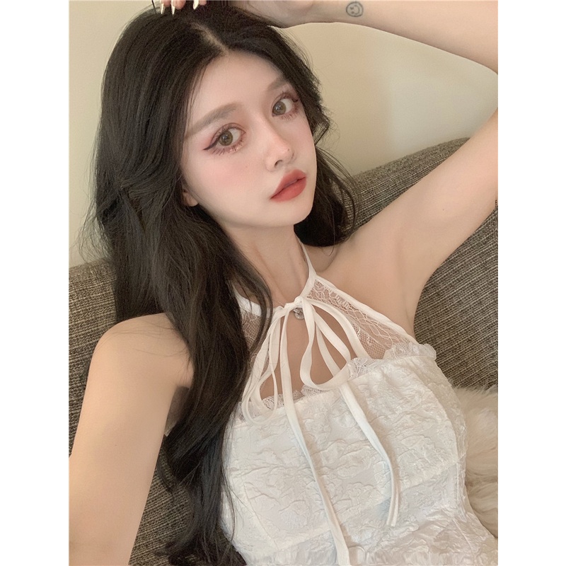 Áo Croptop Ren Tiểu Thư Cổ Yếm Có Mút Đệm Ngực Ôm Body Quyến Rũ Chụp Ảnh, Đi Biển Sống Ảo Xinh Xắn
