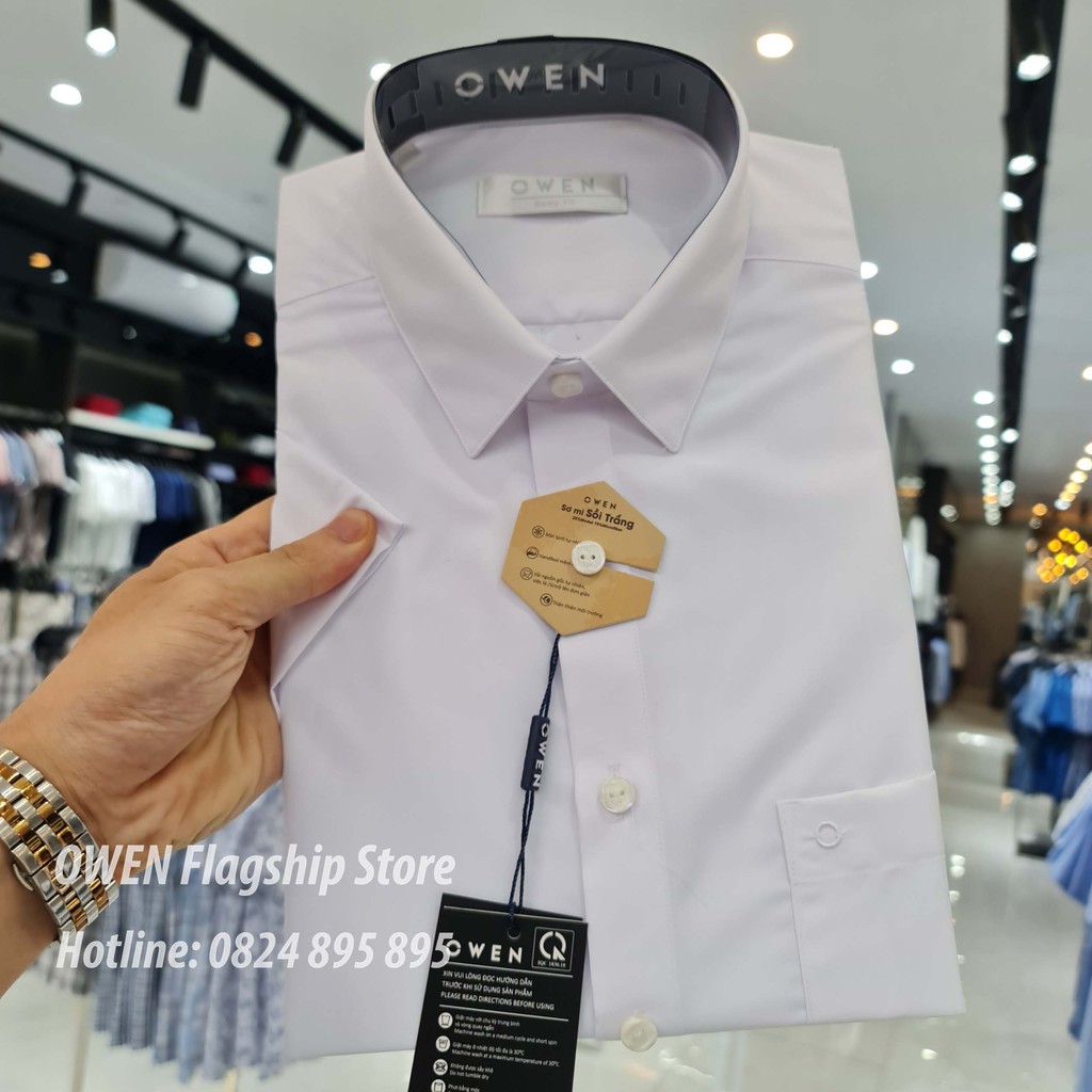 OWEN - (FREESHIP) Áo sơ mi trắng cộc tay dáng BODYFIT (vạt bằng) sợi Sồi- Mã BA23116N2 - OWEN Flagship Store