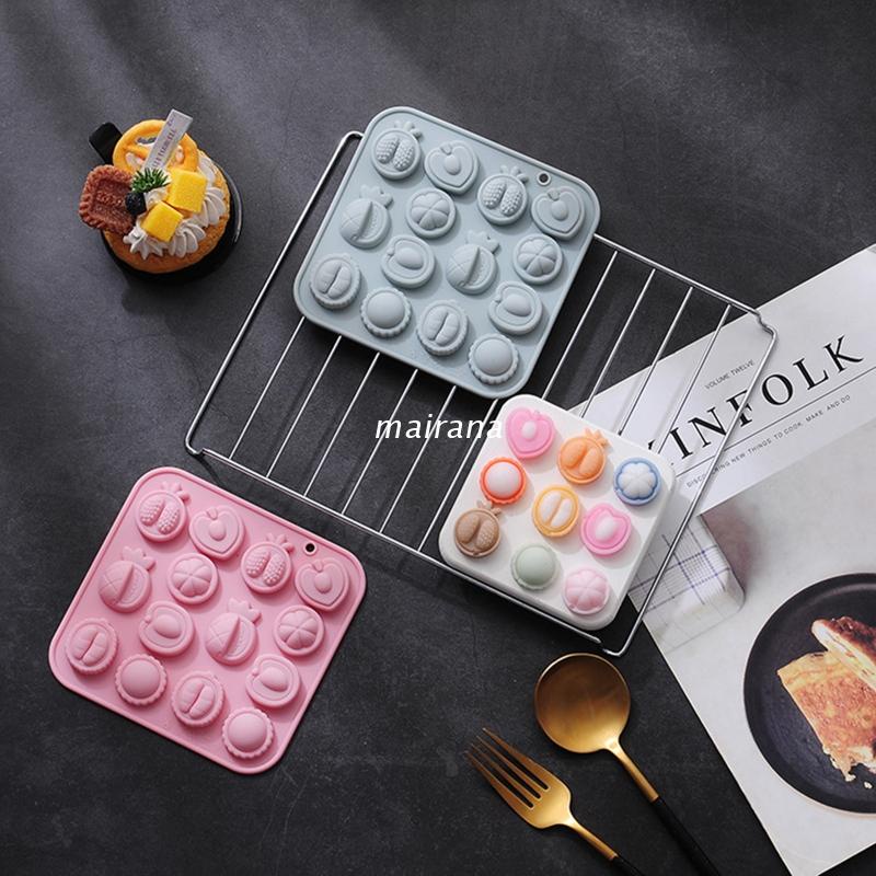 Khuôn Silicone 12 Ngăn Tạo Hình Trái Cây Làm Xà Phòng/Chocolate 3D