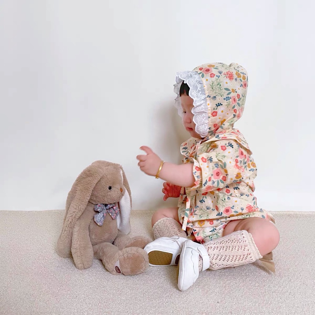 Baby Clothing for Girls Floral Long Sleeve Baby Romper with Hat 2pcs 0-24 Months Newborn Jumpsuit Bodysuit