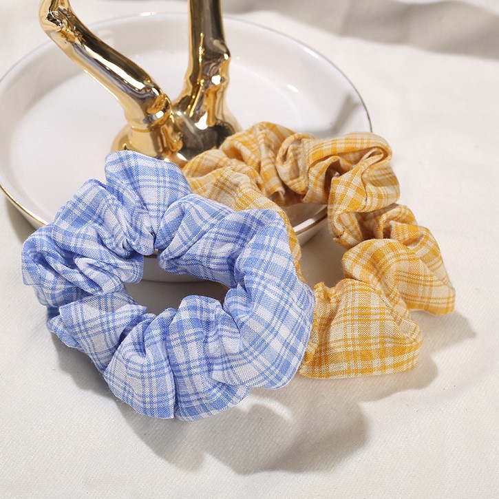 Buộc tóc scrunchies vải sọc caro nữ hàn quốc