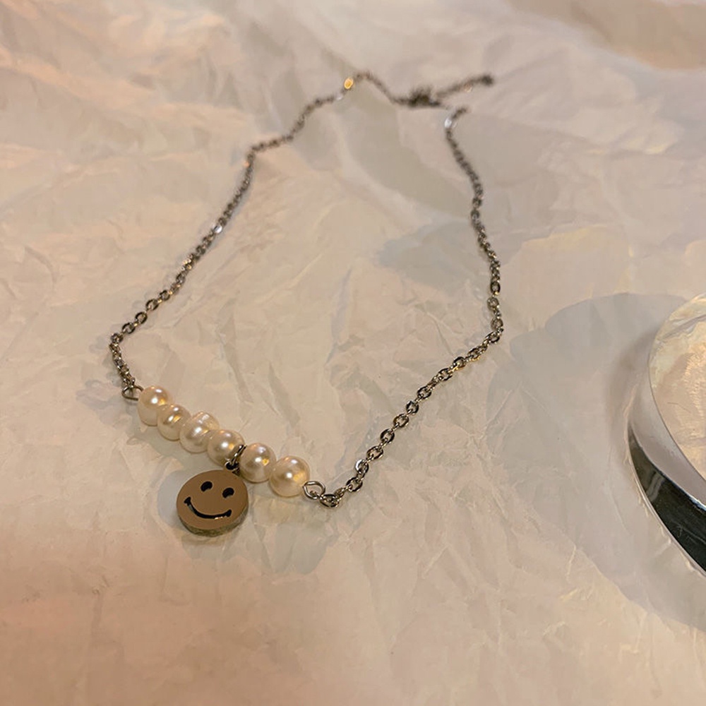 Vòng cổ Choker 40 + 6cm Mặt Cười Đính Ngọc Trai Phong Cách Hàn Quốc Thời Trang Cho Nữ