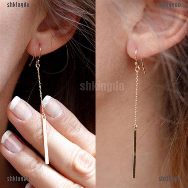 Khuyên tai dáng dài phối dây đơn giản thanh lịch