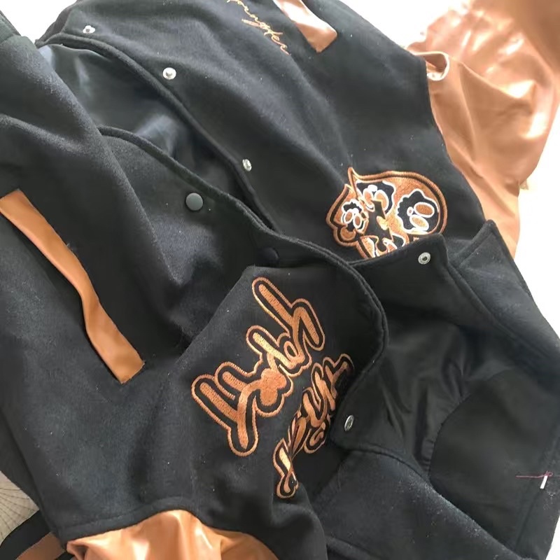 Áo khoác bomber varsity jacket nam nữ LOGICAL màu đen tay nâu cafe cực chất 2021