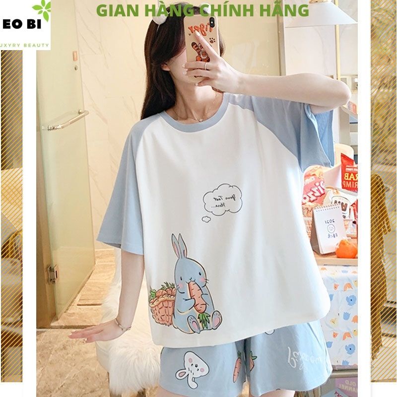 Bộ ngủ nữ pijama cộc tay chất thun cotton hoạt hình hot 2022, bộ mặc nhà in hình ngộ nghĩnh - EOBI