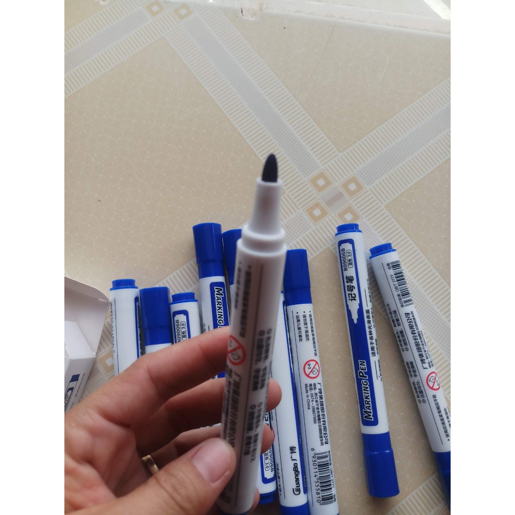 Hộp 10 cây bút lông viết bảng Guangbo mực xanh, hàng chất lượng