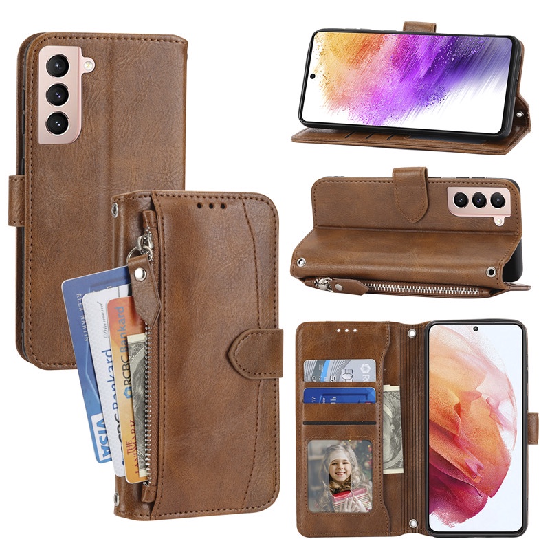 Ốp Điện Thoại Da Kiểu Ví Lật Sang Trọng Có Đế Cho Samsung S22 S21 Plus Ultra A12 A13 A42 A72
