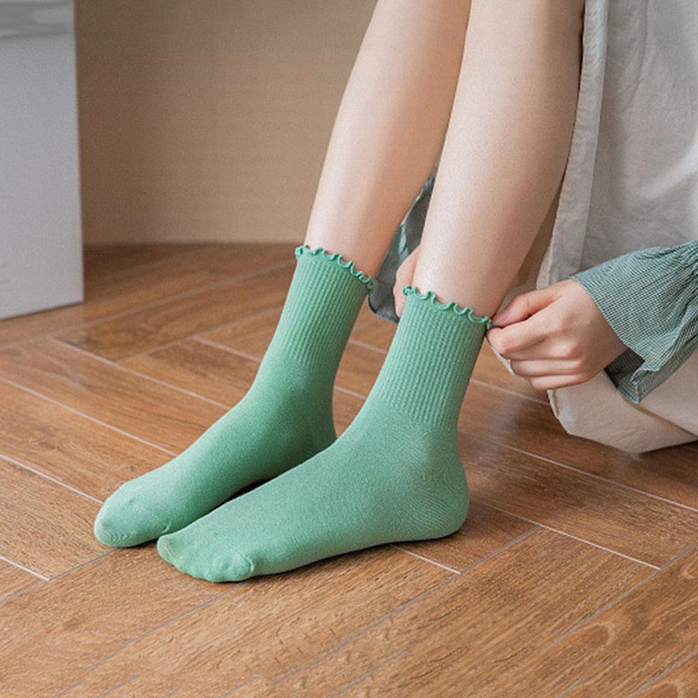 Vớ Cotton Xếp Nếp Màu Trơn Cá Tính Cho Nữ