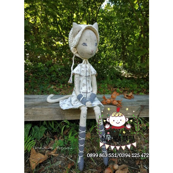 Bộ Kit tự thêu DIY búp bê CÔ MÈO XINH ĐẸP- thú nhồi bông tự làm, búp bê hộ mệnh - Handmade Nana Shop