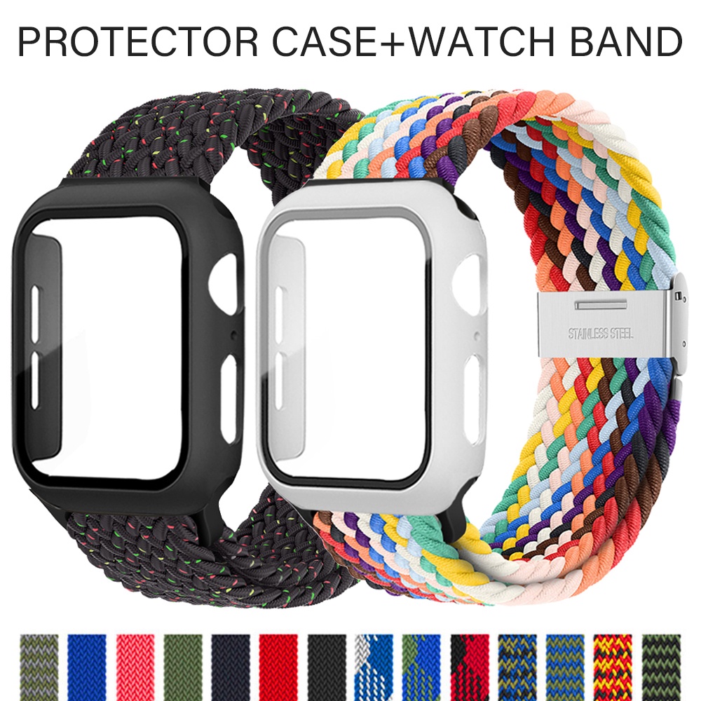 Ốp Dây Đeo Đồng Hồ Dạng Bện Bằng nylon Co Giãn Cho Apple Watch 44 40mm 45mm 41mm 42mm 38mm iwatch serie 3 4 5 6 se 7
