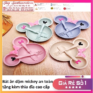 BÁT ĂN DẶM AN TOÀN HÌNH GẤU MICKEY TẶNG KÈM ĐŨA THÌA