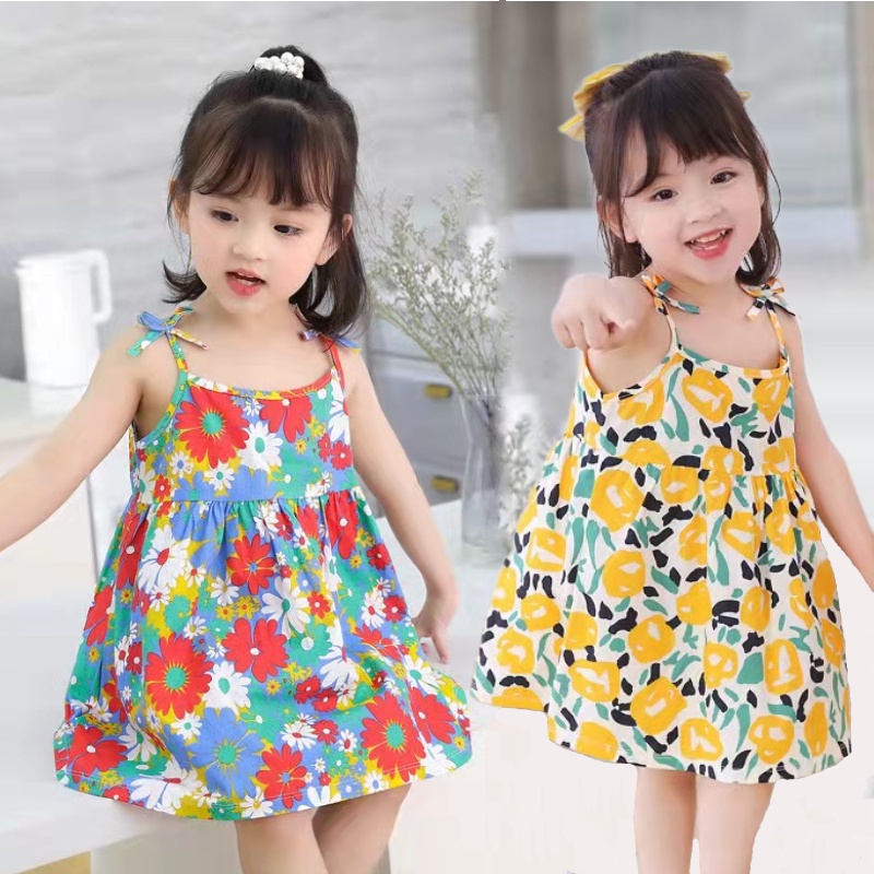 Mới Đầm cotton In Hoa Thời Trang Mùa Hè Cho Bé Gái 1-6 Tuổi