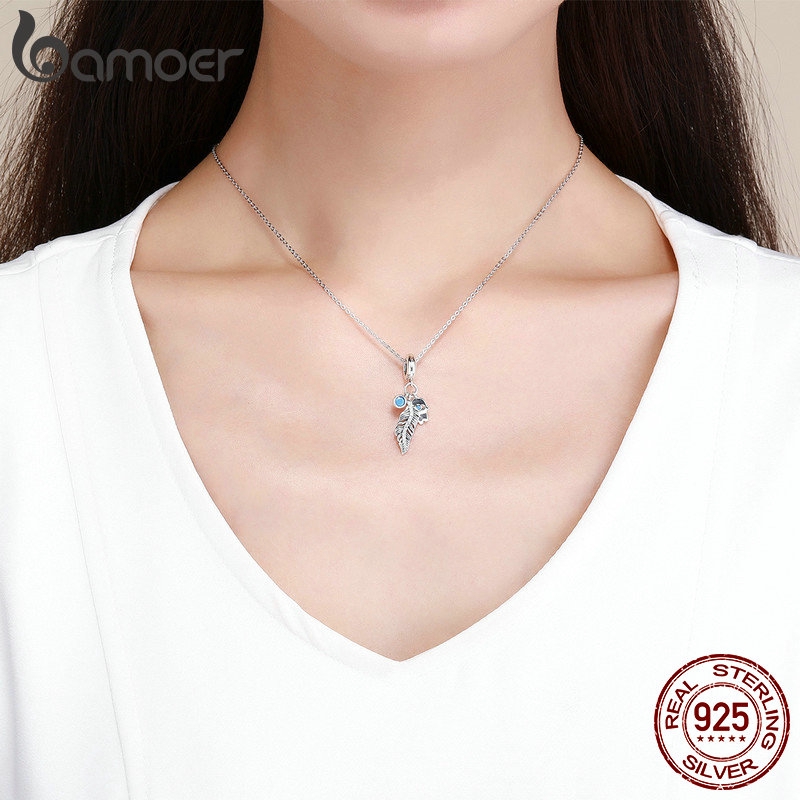 Phụ Kiện Mặt Dây Bamoer SCC880 Bằng Bạc 925 Hình Lông Vũ Phong Cách Bohemian