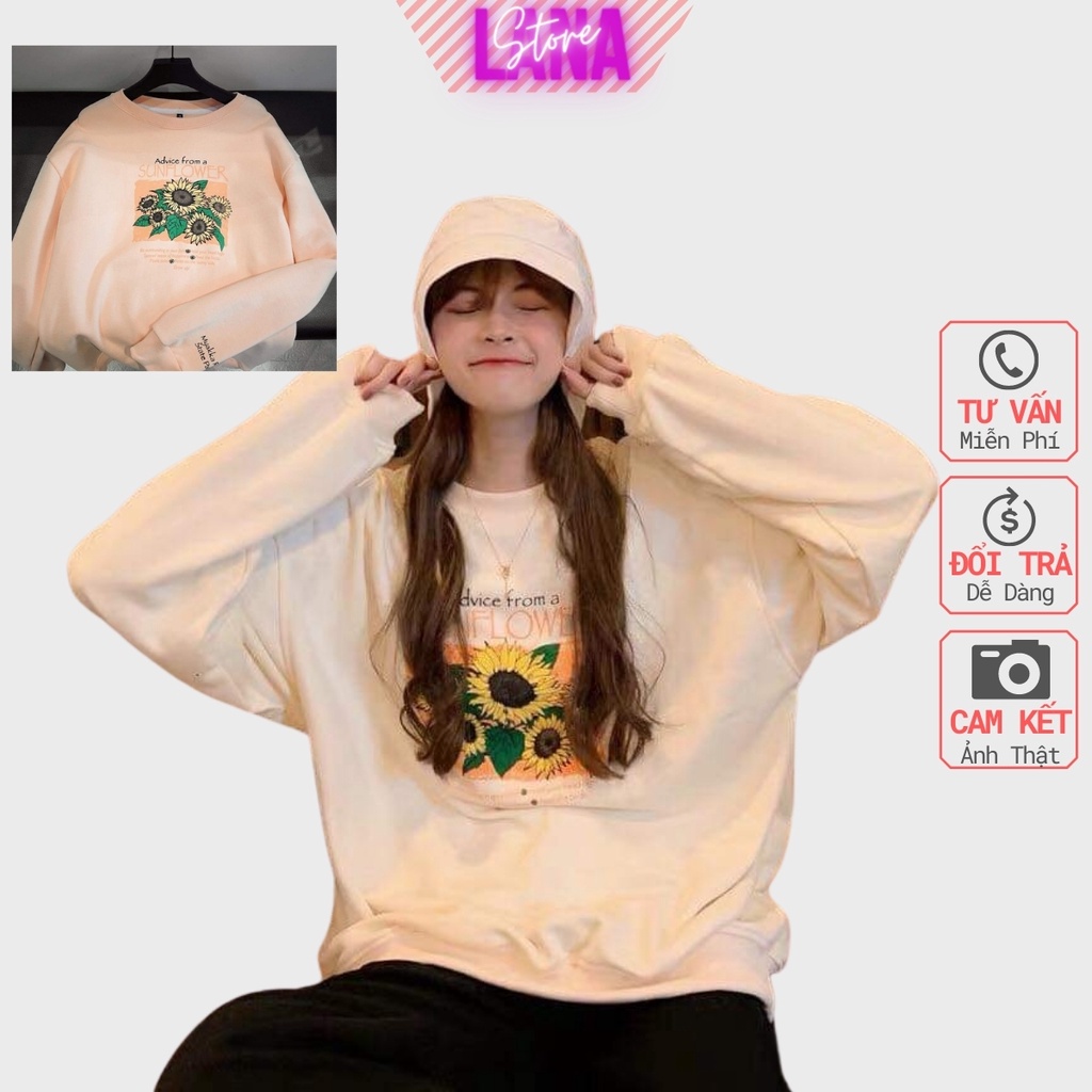 [Video thật] Áo Sweater Sun Flower Chất Nỉ Bông Mịn Đẹp - Form rộng Unisex Nam Nữ Couple