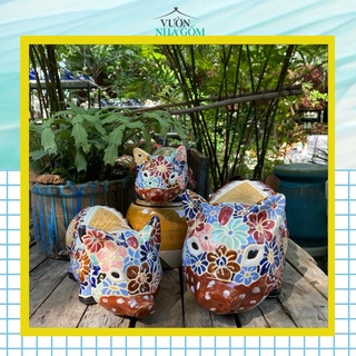 Heo gốm bách hoa, thủ công, heo nam bộ lái thiêu, quà tặng, decor, trang trí khắc bách hoa - Vườn Nhà Gốm