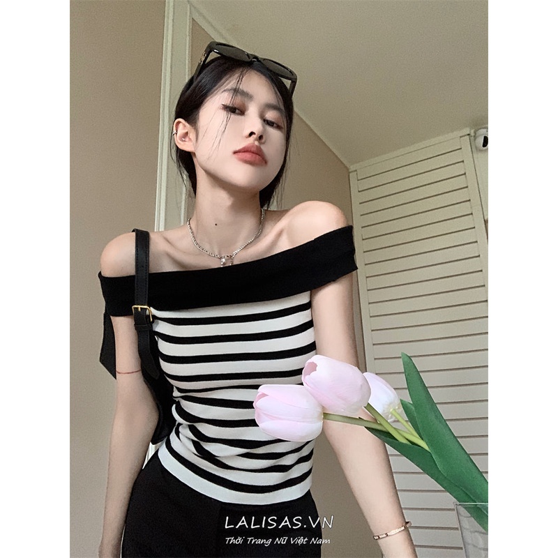 Áo Thun Tay Ngắn Hở Rốn Họa Tiết Kẻ Sọc Thời Trang Phong Cách Hàn Quốc Cho Nữ