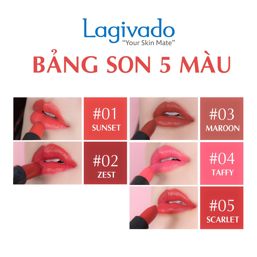 Son dưỡng môi có màu Hàn Quốc Lagivado lên màu chuẩn, bền màu, lâu trôi không gây khô, thâm môi Lip Satin dạng thỏi 3,5g