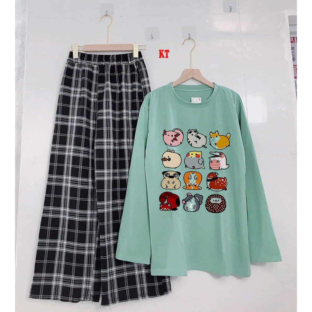 Sét áo thun 12 con vật + quần kẻ KTH1120