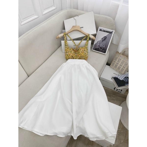 Set áo crop hoa cv midi